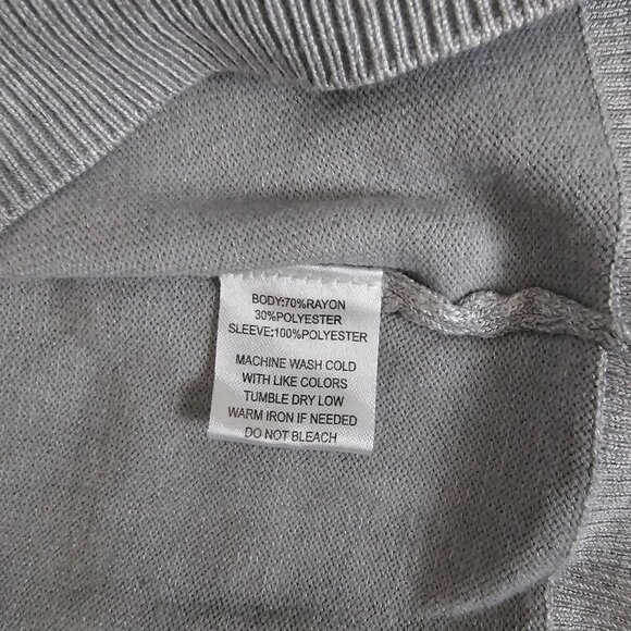 Indigo Rose Women's Gray Sheer Puff Sleeve Ruffled Knit Pullover Sweater Medium - Picture 8 of 11